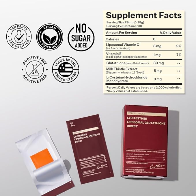 ESTHER FORMULA Liposomal Glutathione Strips (90 ct) - Glutathione Direct, Antioxidant Support & Skin Brightening | Fast-Absorbing Oral Beauty Film | Korean Supplement | Made in USA