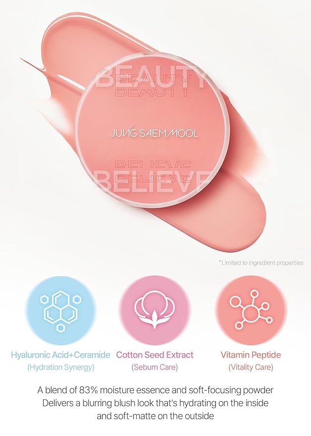 JUNG SAEM MOOL Artist Cushion Blush | Easy to Blend with Puff, Buildable Liquid Blush for Cheeks with a Natural & Matte Finish, Korean Makeup (Blur | Nutty Rose)
