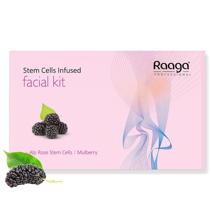 Raaga Professional Mulberry Single Use Facial Kit | for Skin Radiance | 6-Step Skincare Set At Home | Includes Cleanser, Scrub, Toner, Serum, Massage Cream & Face Mask | 61g/2.15 Oz