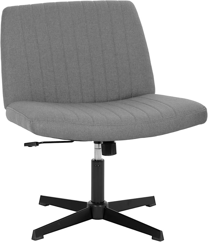 PayLessHere | Criss Cross Chair | Grey | Wide, Armless Desk Chair Without Wheels | 360 Swivel, Height Adjustable & Stable Metal Base | for Office, Home Office, Vanity Seating