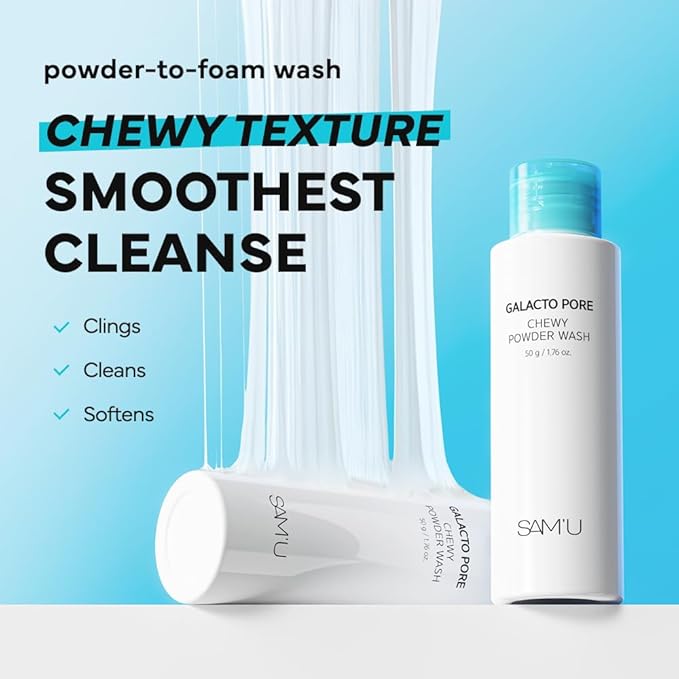 SAM'U Galacto Pore Chewy Powder Wash, Gentle Enzyme Powder Facial Cleanser & Galactomyces Exfoliator for Pores, Korean Skincare for All Skin Types, Face Wash Travel Size, S'more Cleanser 1.76 oz