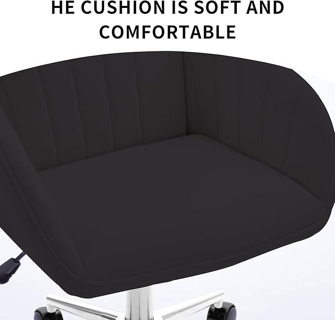 YITAI Velvet Office Desk Chair with Wheels and Silver Base,Modern Height Adjustable 360 Degree Swivel Upholstered Vanity Chairs with Arms for Living Room Bedroom, Study,Black