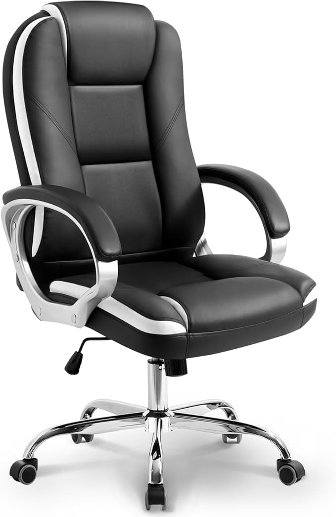 NEO Chair Office Desk Ergonomic Gaming Chair High Back Adjustable Computer Chair with Wheels and Lumbar Support Comfy Leather Executive Swivel (Black)