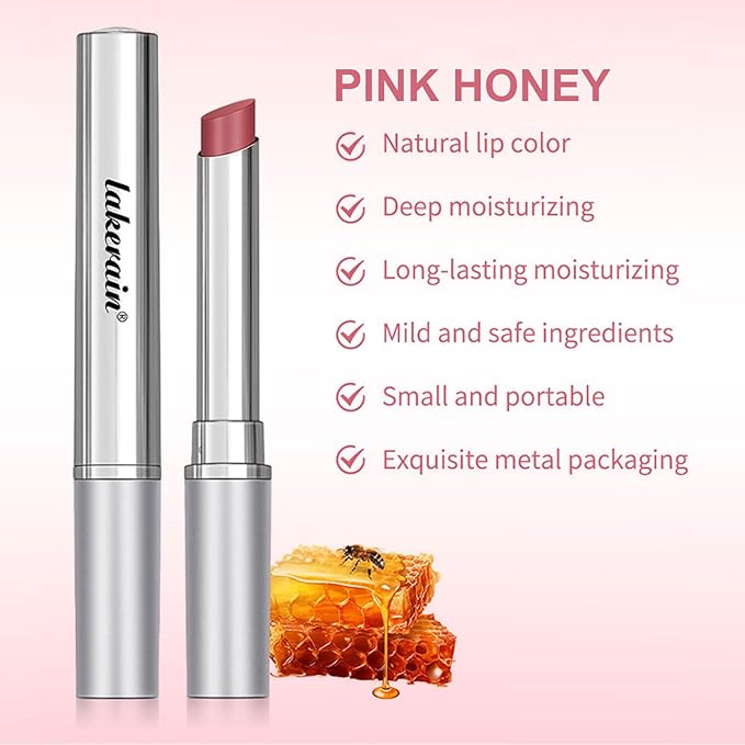 Honey Lipstick Sheer Tinted Lip Balm, Hydrating & Nourishing, Natural Glossy Finish, Moisturizing Lip Color for All Skin Tones Women, Pink