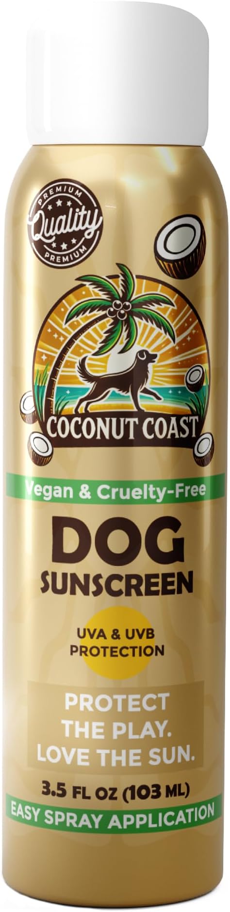 Coconut Coast Dog Sunscreen-SPF 30+ With Skin Moisturizing Vitamin E and Aloe Vera- No Zinc Oxide Safe for All Dogs- Dog Beach Accessories, Dog Camping Gear, Sunscreen for White Dogs