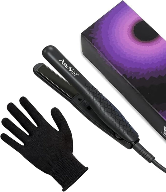 Mini Flat Iron, 0.7 Inch Mini Hair Straightener, Small Flat Iron for Short Hair,Curls Bangs, Dual Voltage Travel Hair Straightener（Black）