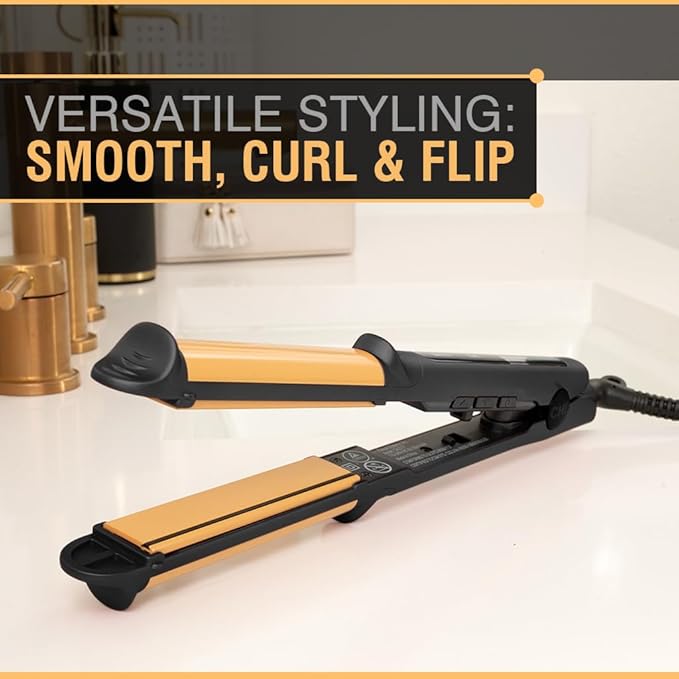 CHI Tourmaline Ceramic 3-in-1 Multi Styler, Curl & Wave Styling Iron For Shiny, Frizz-Free Hair, Auto Shut-Off, 0.75" Plates, 1" Barrel, Onyx Black