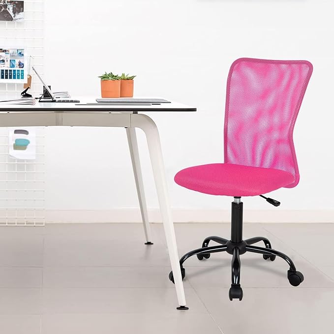 FDW Home Office Chair Mid Back Mesh Desk Chair Armless Computer Ergonomic Task Rolling Swivel Chair Back Support Adjustable Modern with Lumbar Support,Pink