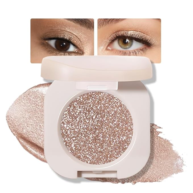 Glitter Shimmer Sparkle Eyeshadow Palette Makeup for Older Women, Glitter Light Brown Shimmer Metallic Holographic Multichrome Cream Iridescent Single Monochrome Eye Shadow Makeup, 10
