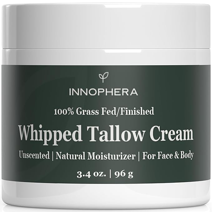 Whipped Beef Tallow Cream for Skin Care ‒ Grass Fed & Grass Finished ‒ 100% Natural Moisturizer for Sensitive Skin ‒ Handmade Face & Body Lotion ‒ Unscented & Odorless ‒ 3.4 oz.