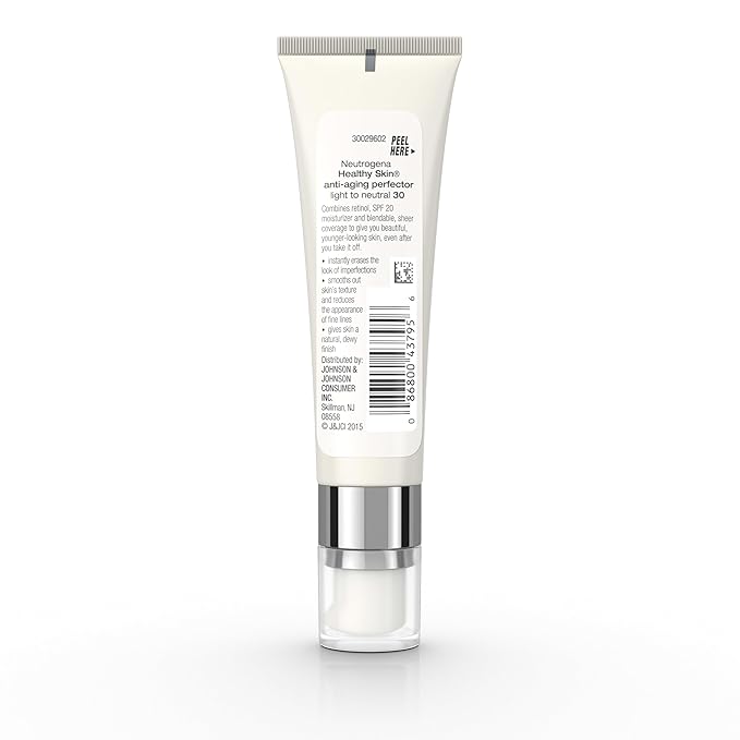 Neutrogena Retinol Treatment & Tinted Facial Moisturizer, Healthy Skin Anti-Aging Perfector, Broad Spectrum SPF 20 Sunscreen & Titanium Dioxide, Blendable Sheer Coverage, 30 Light to Neutral, 1 fl. Oz