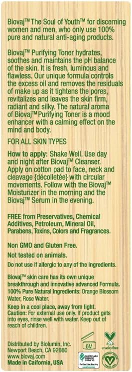 Biovaj Purifying Toner-100% Natural Clean Facial Toner for The Skin pH Balance & Pores, Soothes, Tones, Anti-Aging, Botanical, Vegan Certified, Cruelty-Free, Clinically Tested, All Skin Types