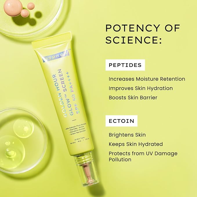 Hyphen Golden Hour Glow Sunscreen Spf 50 Pa++++ Dewy Glow & Bright Skin, Uv & Blue Light Protection|Dry & All Skin Types - 40G