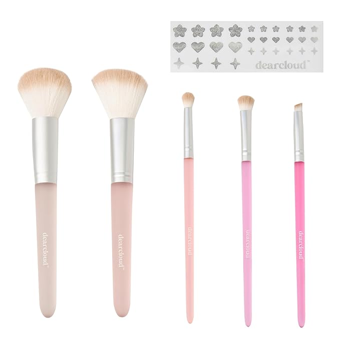 dearcloud Mystic Wonder Makeup Brush Set - Precision, Angled, Shadow, Powder, and Blush Brush - Customizable with Stickers
