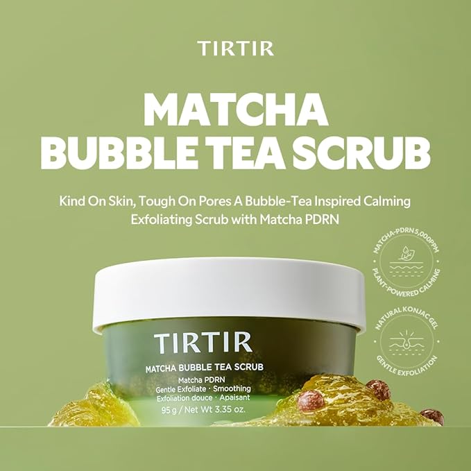 TIRTIR Matcha PDRN Bubble Tea Scrub | Soft Low-pH 6.6 Exfoliator, 5,000ppm Vegan Matcha PDRN, 6 Ceramide Complex, Redness Relief for Sensitive Skin, Korean Skincare, All Skin Types, (100g, 3.52oz)