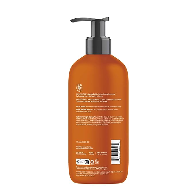 ATTITUDE Liquid Hand Soap, EWG Verified, Plant and Mineral-Based, Vegan Personal Care Products, Orange Cinnamon, 16 Fl Oz