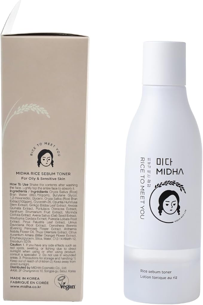 MIDHA Rice SEBUM Toner, 6.76fl.oz/200ml,Hydrating, Pore Refining, Sebum Control – Lightweight Daily Toner for Oily & Sensitive Skin – Vegan, Alcohol-Free, Non-Comedogenic, Double-Layer Formula