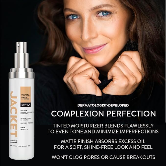 SPF 40+ Anti-Aging Tinted Mineral Moisturizer for Face, Broad Spectrum Sunscreen with Matte Finish, Lightweight Water-Resistant Daily UV Protection, Blue Light Defense, Hydrating Skin-Perfecting Tint