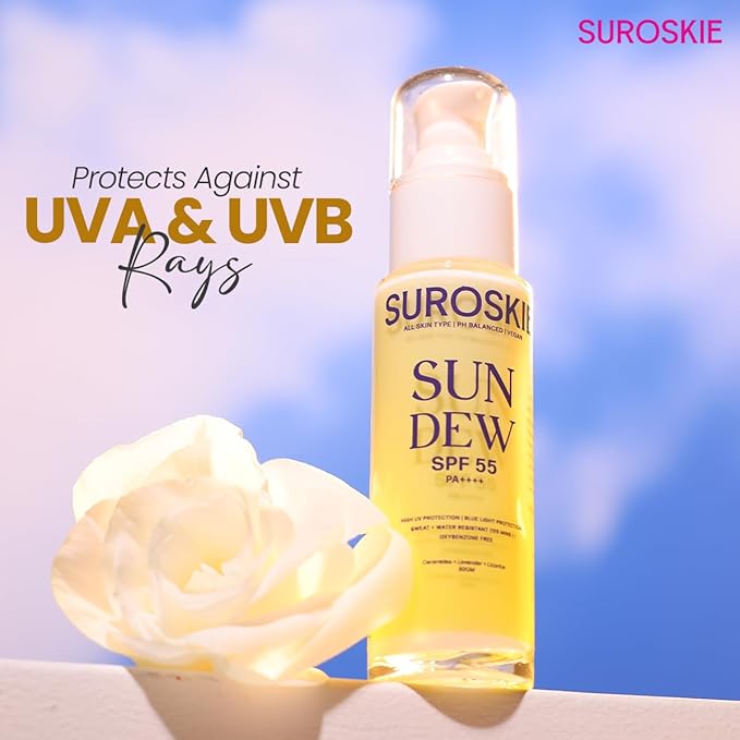 Sun Dew SPF 55 PA++++ Sunscreen, Water-Resistant, Lightweight Formula with Lavender and Niacinamide, 50ml