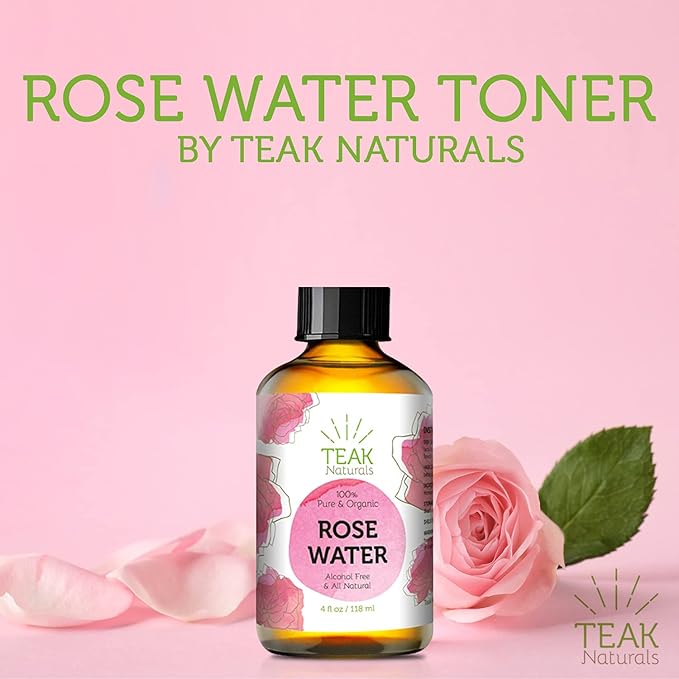 ROSE WATER TONER by Teak Naturals, 100% Organic Natural Moroccan Rosewater (Chemical Free) 4 oz