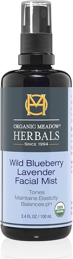 Organic Meadow Herbals Wild Blueberry Lavender Facial Mist (3.4oz) - pH Balancing Skin Prep Spray to Tone & Maintain Elasticity- USDA Certified Organic.