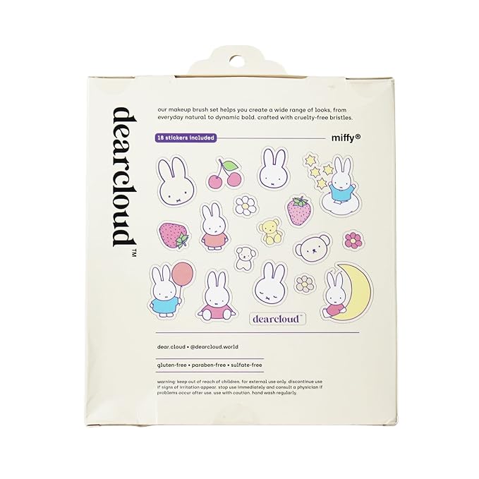 dearcloud Miffy Makeup Brush Set – Blending, Smudger & Angled Precision Brush with Travel Case, Mirror & Customization Stickers (Endearing Bun)