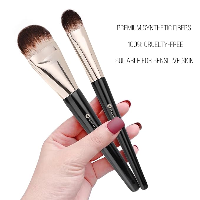 KINGMAS 2Pcs Flat Foundation Brush, Korean Makeup Brush, Tongue-Shape Concealer Contour Brush for Liquid Cream Blending