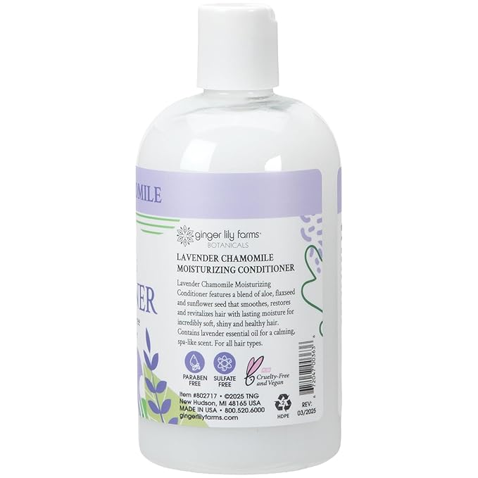 Ginger Lily Farms Botanicals Moisturizing Conditioner for Dry Hair, 100% Vegan & Cruelty-Free, Lavender Chamomile Scent, 12 Fl Oz (Pack of 6)
