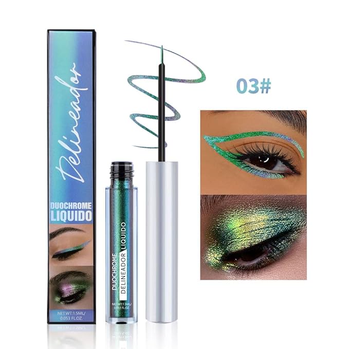 Chameleon Eyeliner Eyeshadow,Green to Teal Shifting Waterproof Eyeliner, Long Lasting High Pigment Glitter Shifting Eyeshadow Eye Makeup, Lridescent Eye liner for Women & Girls 03#