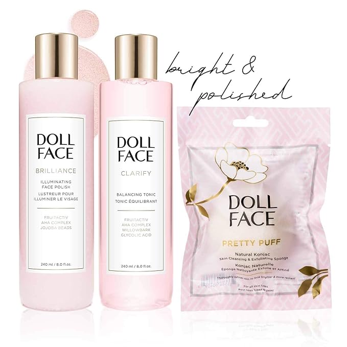 Doll Face Clarify Balancing Toner Glycolic Acid, Willow Bark and Enzymes, for Facial Soothing, Facial Toning 8oz