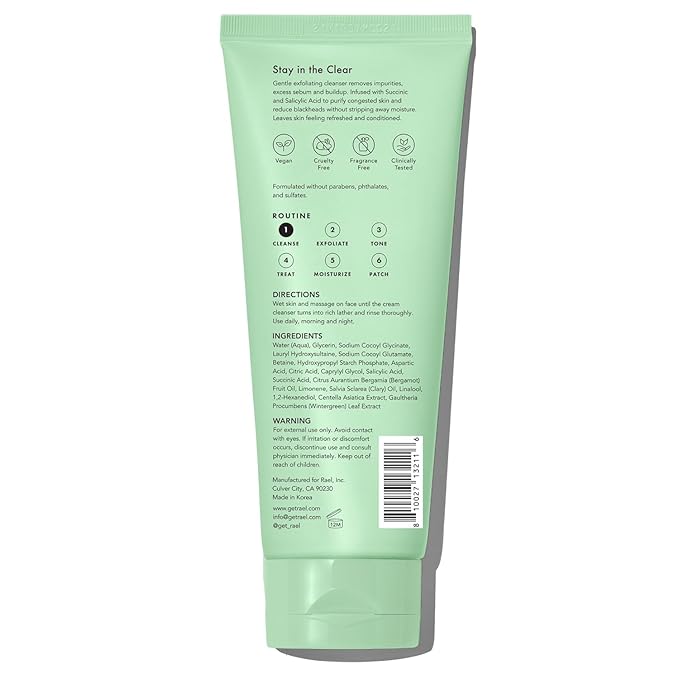 Rael Miracle Clear Facial Cleanser – Makeup Remover, Daily Face Wash, Gentle Deep Pore Cleansing Korean Skin Care for Oily & Combination Skin (Exfoliating Cleanser, 5.1 fl. oz)