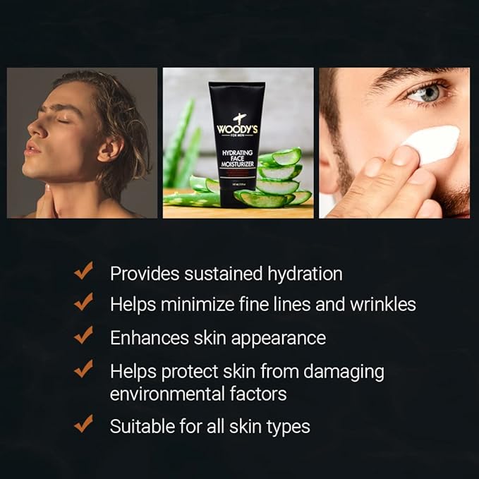 Woody's Face Moisturizer for Men with Menthol - Hydrating Daily Facial Lotion for Dry Skin, Anti-Aging Face Cream, Mens Skin Care, 5 fl oz