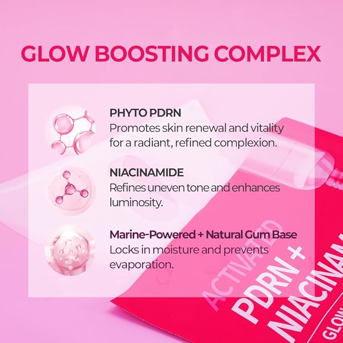FARMSKIN Activated PDRN + Niacinamide Glow Boosting Hydrogel Mask Set - Refreshing & Hydrating Facial Masks for All Skin Types - Daily Korean Skin Care for Uneven Tone & Impurities (5EA, 1.19 oz)