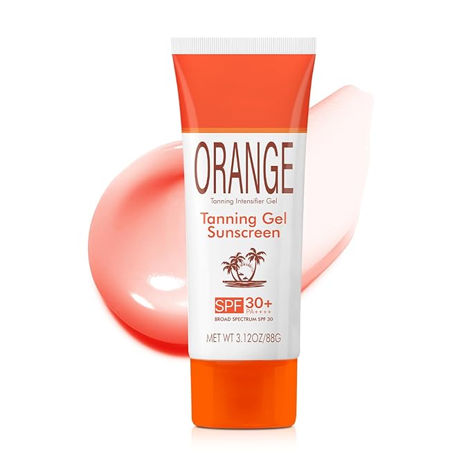 Orange Sun Tanning Gel, Hydrating & Moisturizing Formula with SPF 30 Sunscreen, Fast-Absorbing Tan Accelerator for Faster Darker Tan, Gentle Sun Protection for All Skin Types (1pc, 3.12oz)