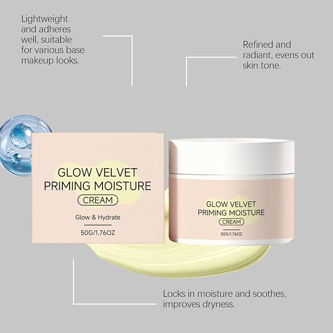 Glow Velvet Priming Moisture Cream - Pore Blurring Makeup Gripping Primer with Hydrating Glow Velvet Texture, All-Day Lock for Daily & Special Events, Korean Skin Care for All Skin Types (2PC)