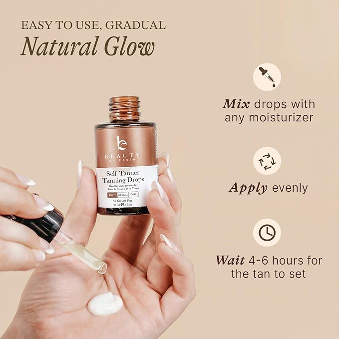 Self Tanning Drops for Face - USA Made with Organic & Natural Ingredients, Bronzing Face Tanning Drops with Aloe Vera, Non Toxic Self Tanner for Sunless Fake Tan & Natural Glow, Cruelty & Toxin Free