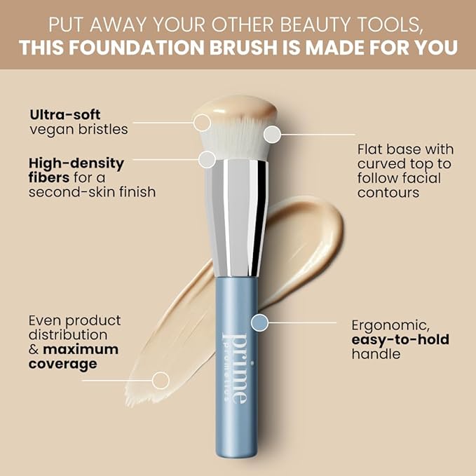 Prime Prometics PrimeSkin Liquid Foundation Brush for Mature Women – Ultra-Soft Bristles for Seamless, Streak-Free Coverage – Even, Natural Finish – Ideal for Sensitive or Dry Skin