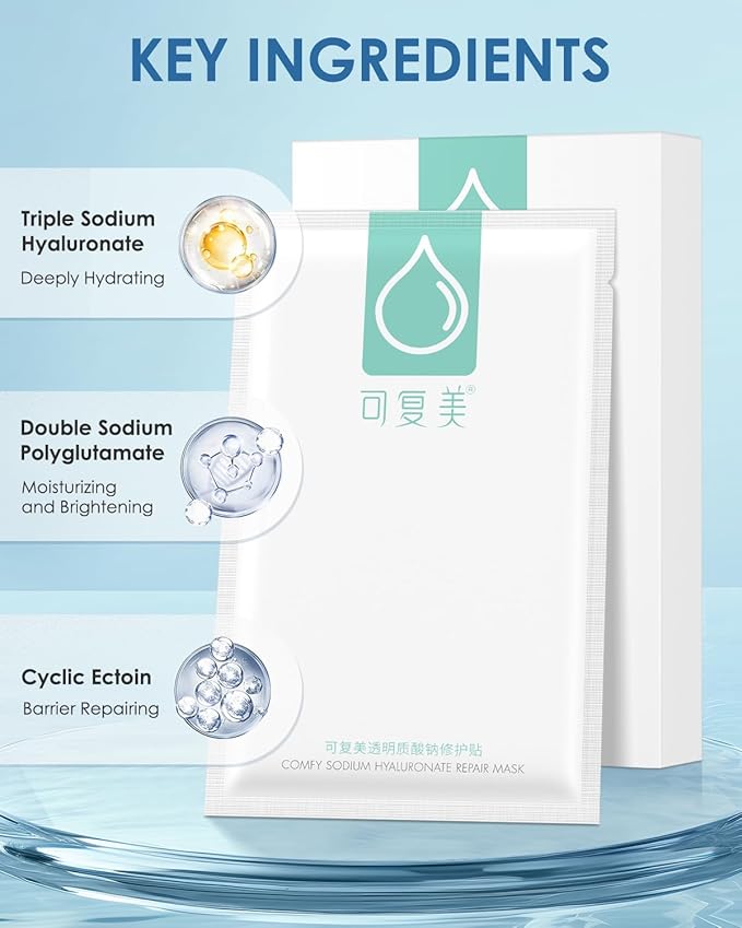 KOMFYMED Hyaluronic Acid Hydrating Sheet Mask – Intensive Moisture & Soothing Facial Mask for Sensitive Skin, Helps Relieve Dryness & Redness with Multi-Weight Hyaluronic Acid & Ectoin (4.4 Oz. /125g)