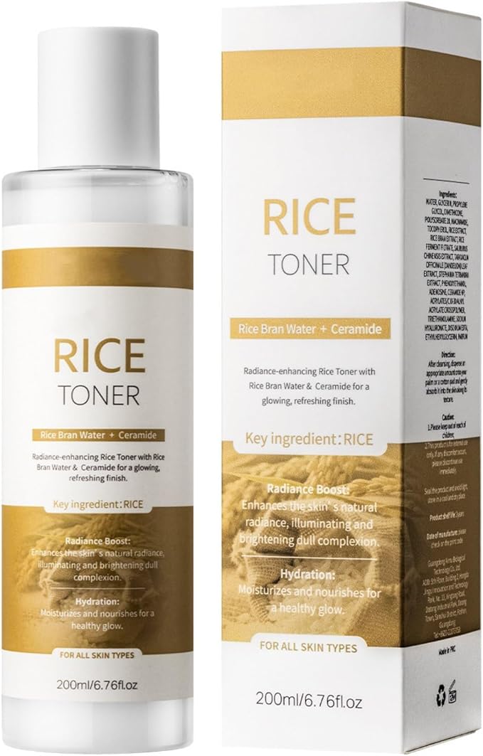 Rice Toner for Face, Hydrating Face Moisturizer with Rice Extract, Deep Moisturizes Dry/Dull Skin, Minimizes Pores Strengthens Skin, Lightweight Non-Greasy Formula Boosting Skin 200ml-6.76oz
