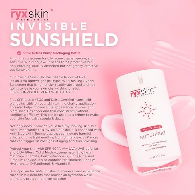 Ryx Ultimate Sun Defense Duo: Invisible Sunshield SPF 40 PA +++ & Sunshield SPF 50 PA+++ Bundle – 50ml Each
