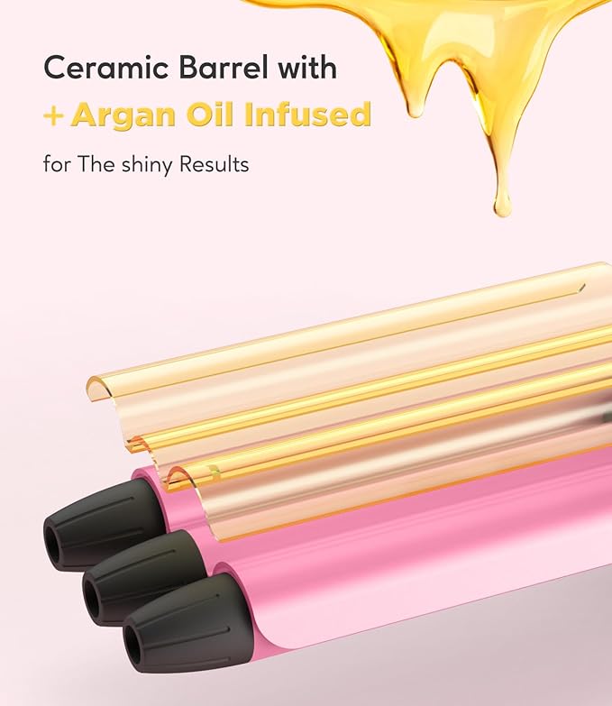 Mini Crimper for Short Hair 1/2 Inch, Small Crimper Hair Tool for Tight Beach Waves, 3 Barrel Waver with Argan Oil Infused, Easy to Use