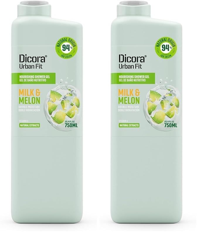 Dicora Urban Fit Nourishing Shower Gel - Hydrating Body Wash with Fruity Aroma - Gluten Free Womens and Mens Body Wash - Milk and Melon - 25.4 oz (Pack of 2)
