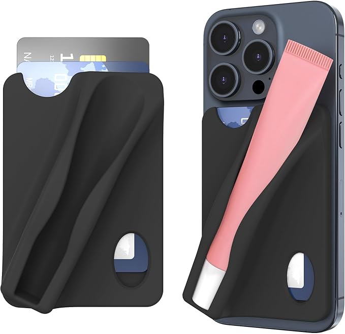 DOB SECHS Large Silicone Lip Holder with Card Holder Compatible with Summer Fridays, Tower 28, Laneige Lipstick Lip Glaze Phone Case Back Stick On Holder for iPhone and Android Smartphones, Black
