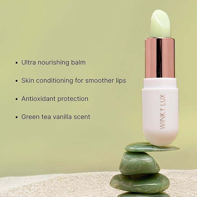 Winky Lux Matcha Lip Balm, Ultra-Moisturizing Clear Lip Treatment with Green Tea Extract, Caffeine, Avocado & Coconut Oils and Vitamin E, Clean Beauty, Cruelty-Free, Vegan, Vanilla–Green Tea Scent