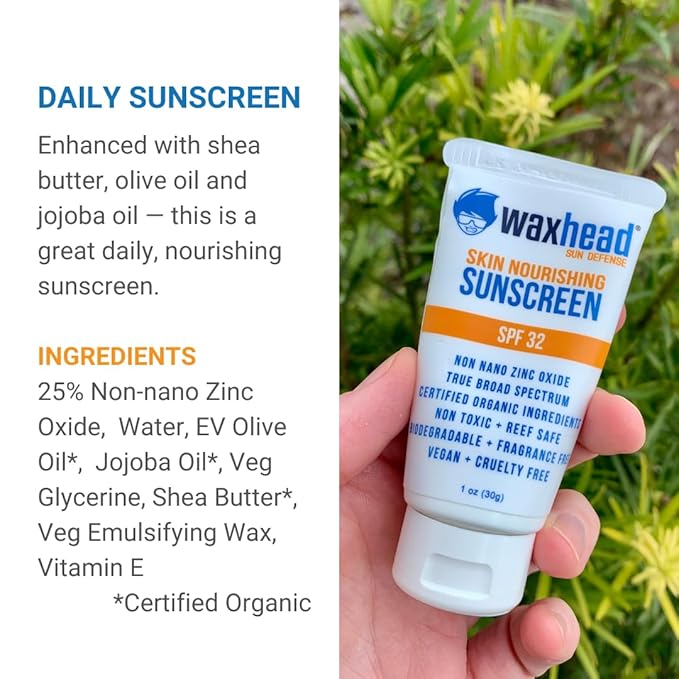 Waxhead Travel Size Sunscreen Sampler Box - Non-Nano Zinc Oxide, Coral Reef Safe, Biodegradable Sunblock SPF 30. Lip Balms, Solid Mini Paste Tins (.5oz) Tinted, Baby + Everyday (1oz) in Canvas Bag