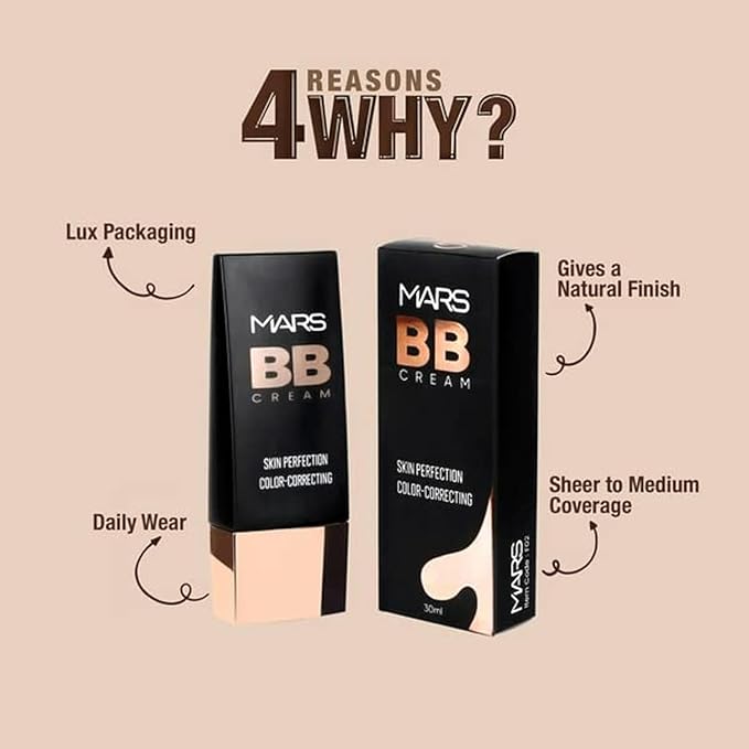 MA-RS B.B Cream Lightweight Foundation | Blendable BB Cream for Women | Colour Correction for All Skin Types (30 ml) (01-FAIR)
