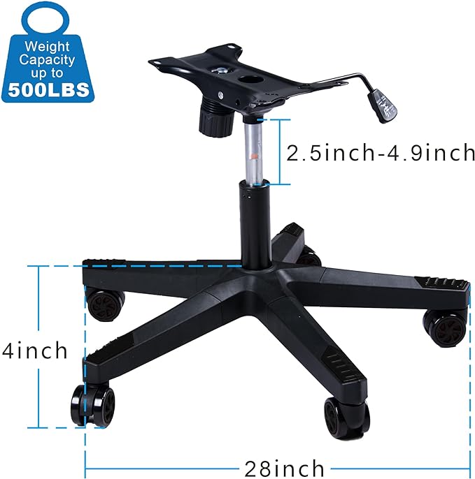 Frassie 28 inch Nylon Gaming Chair Base Replacement with Bottom Plate Stand Cylinder, 5 Casters (Black)