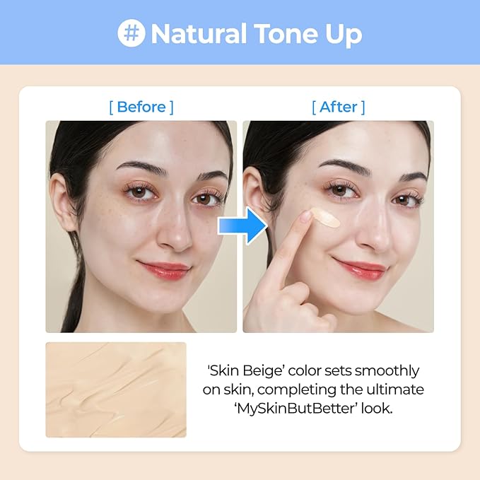 numbuzin No.3 Porcelain Base-skip Tone Up Beige | SPF50+ PA++++ | Lightweight, Hydrating | Zinc Oxide, Niacinamide | Sheer, Natural Finish, Evens Skin Tone | Korean Skincare 1.69 fl. oz.