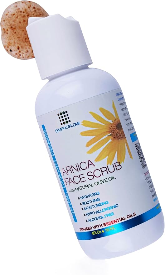 Bruizex Arnica Facial Scrub, Exfoliating Face Wash for Natural Lymphatic Drainage, Face Cleanser with Soothing Arnica Montana, Exfoliator For Sensitive Skin, Acne, Blackheads, Lymph Health, 4 Oz