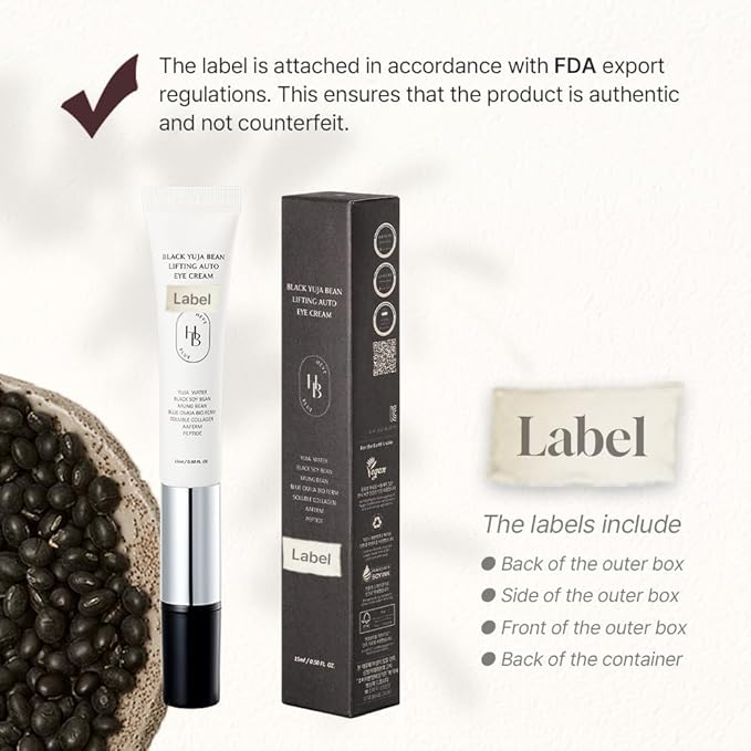 HEVEBLUE Black Yuja Bean Lifting Auto Eye Cream - Sensitive Skin, Vegan, Hypoallergenic, Korean Skincare, Wrinkle Care Device, Vibration Face Massage, Anti Aging, Collagen, Vibrating